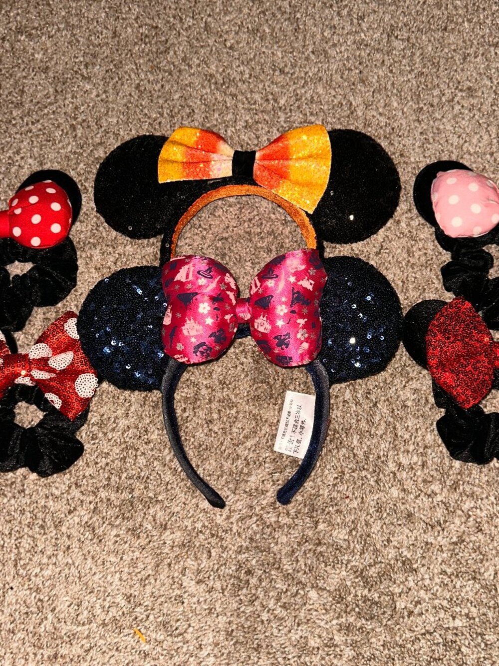 Disney Parks Halloween Candy Corn Minnie Mouse Bow Ears Headband Scrunchies 6pc